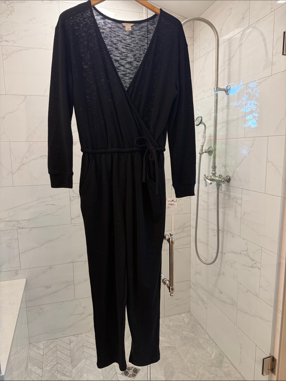 Nordstrom Caslon Black Wrap knit Jumpsuit small NWT